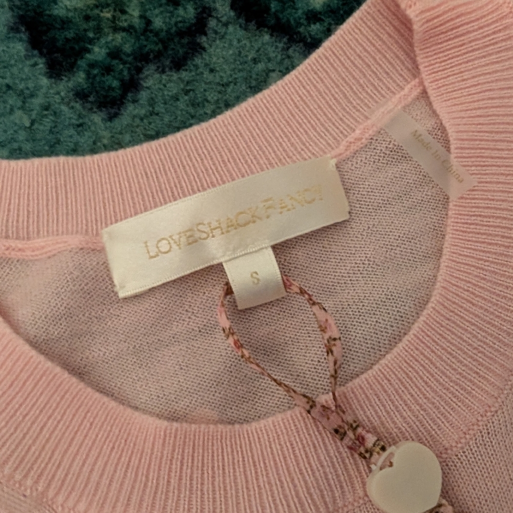 NWT LoveShackFancy Pink Cropped Sweater with Embellished Bow - Picture 9 of 9